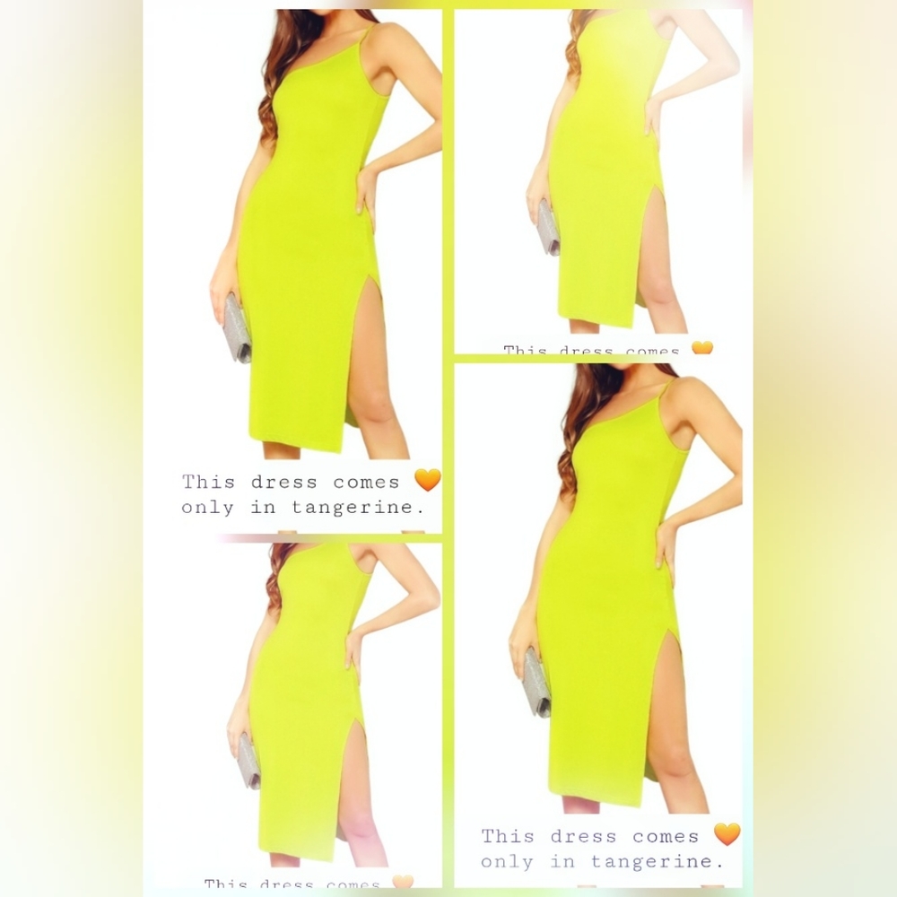 Tangerine one shoulder bodycon split midi dress